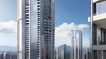 A banner unfurled along the side of a skyscraper, advertising a sleek new luxury apartment complex with modern amenities