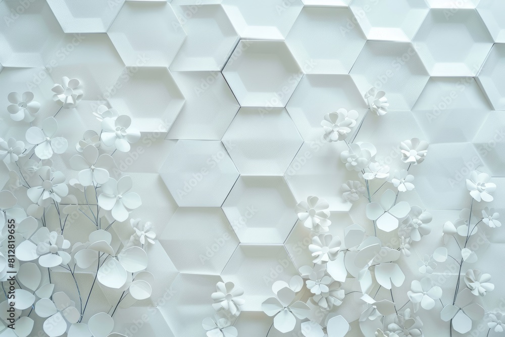 Poster a white background with a pattern of hexagons