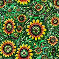 Fototapeta premium Vibrant Green and Yellow Background With Sunflowers