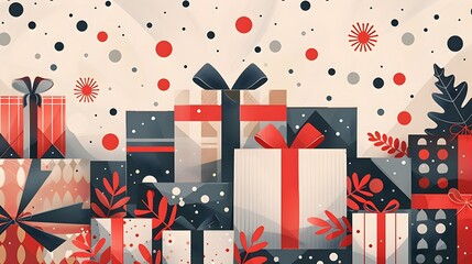Obraz premium Minimalist Design of Wrapped Holiday Presents with Clean Lines Geometric Forms and Muted Color Palette in Sophisticated Elegant Japanese Inspired