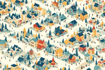 a seamless pattern of a city map with different buildings, trees and people doing activities