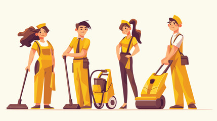 Cleaning service workers in overalls man and woman