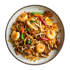 Char kway teow in plate, on transparent background