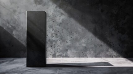 background and concrete backdrop and cement shelf showing products in black and gray  empty studio interior and with empty messages background : Generative AI