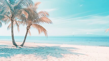 Beautiful tropical beach banner White sand and coco palms travel tourism wide panorama background concept Amazing beach landscape Boost up color process Luxury island resort vacation o : Generative AI