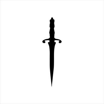 Vintage dagger silhouette isolated on white background. Dagger icon vector illustration.