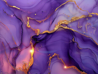 Luxury purple and gold stone marble texture. Alcohol ink technique abstract background. Modern paint with glitter. Template for banner, poster design. Fluid art painting  