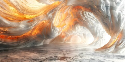 Naklejka premium D Visualization of a Spectacular Cave Created by Volcanic Activity Resembling the Underworld. Concept Volcanic Cave, 3D Visualization, Spectacular Design, Underworld Resemblance