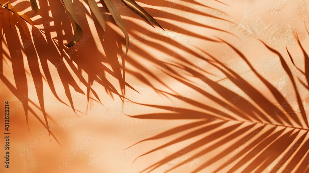 Aufkleber warm orange and beige summer color background with tropical palm shadow two trend pastel paper and e