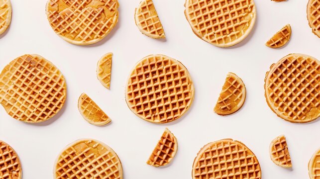 Creative layout made of Stroopwafel on white background Flat lay Food concept Macro  concept : Generative AI