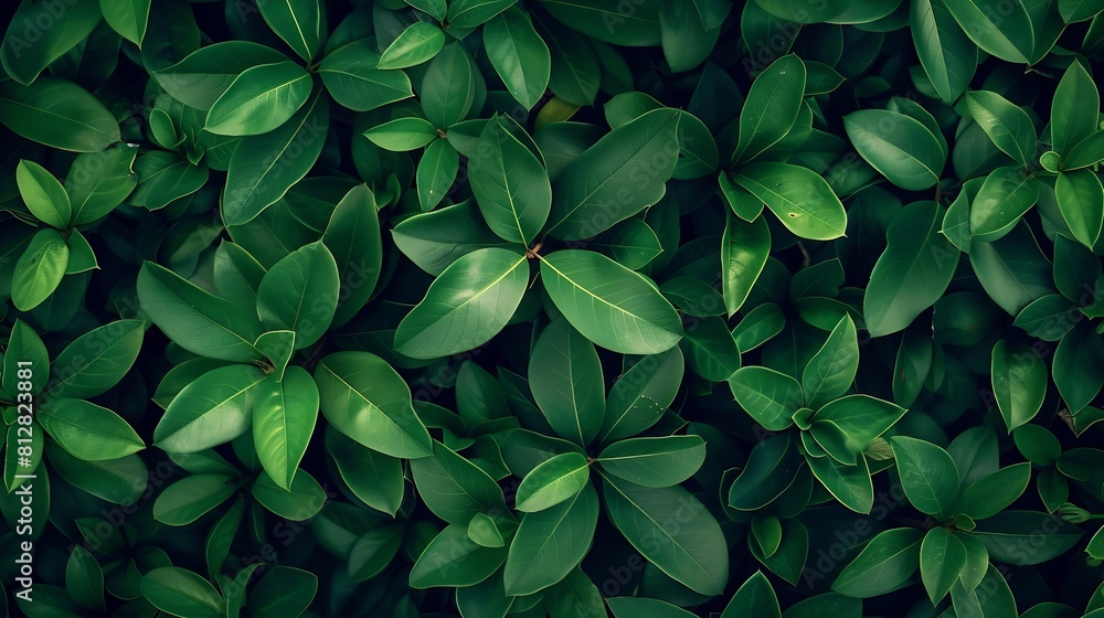 Poster creative layout made of green leaves flat lay nature background : generative ai