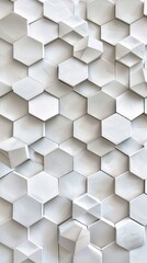 Hexagonal grid pattern on a pristine white backdrop. Geometric symmetry concept.