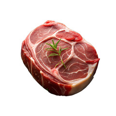 Fresh Cut Raw Beef Steak With Rosemary Sprig on Transparent Background