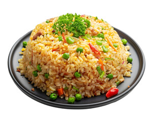 Fried rice in plate, on transparent background