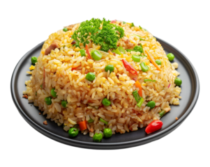 Fried rice in plate, on transparent background