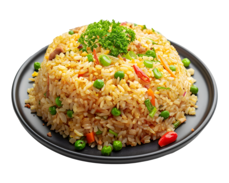Fried rice in plate, on transparent background