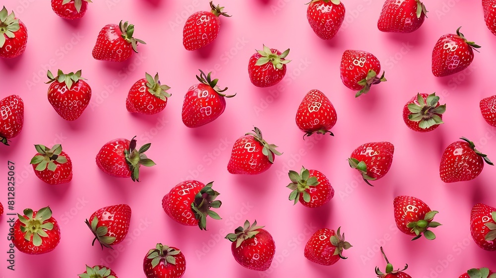 Poster colorful pattern of strawberries on pink background top view : generative ai