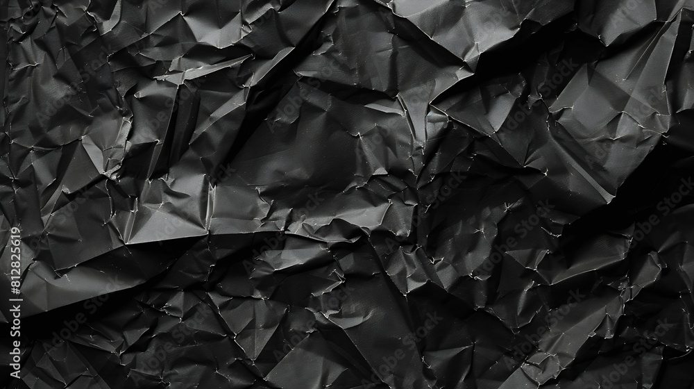 Aufkleber Black crumpled paper texture in low light background : Generative AI