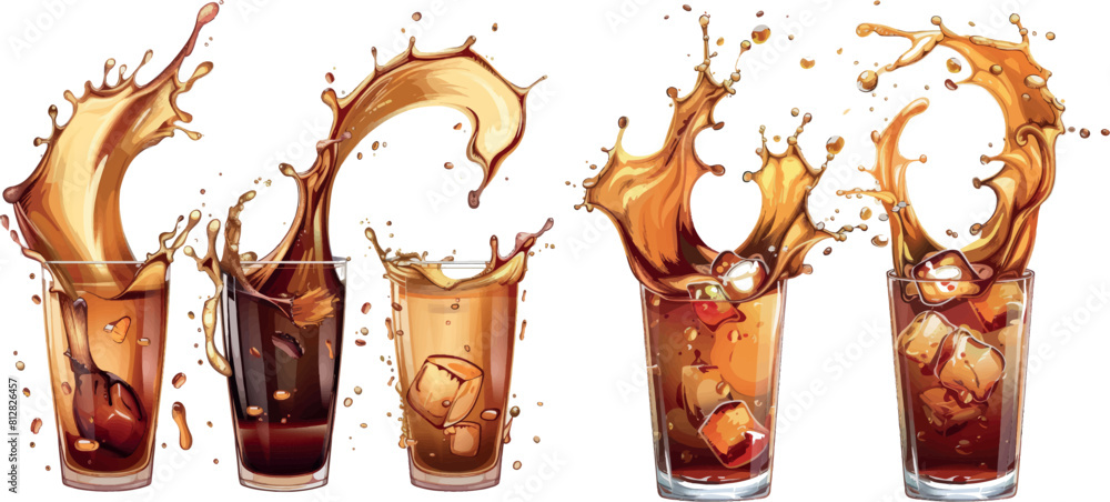 Poster Splashes of cola, coffee, rum or whiskey drinks