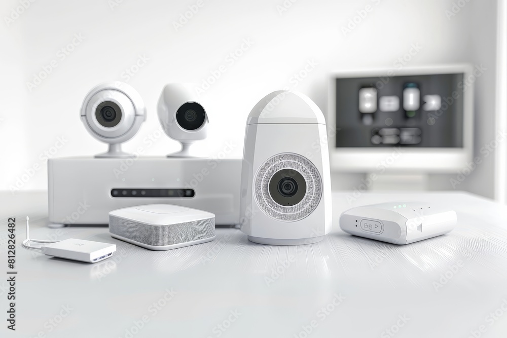 Poster electronic control of cctv surveillance systems ensures security, utilizing synchronization of devic