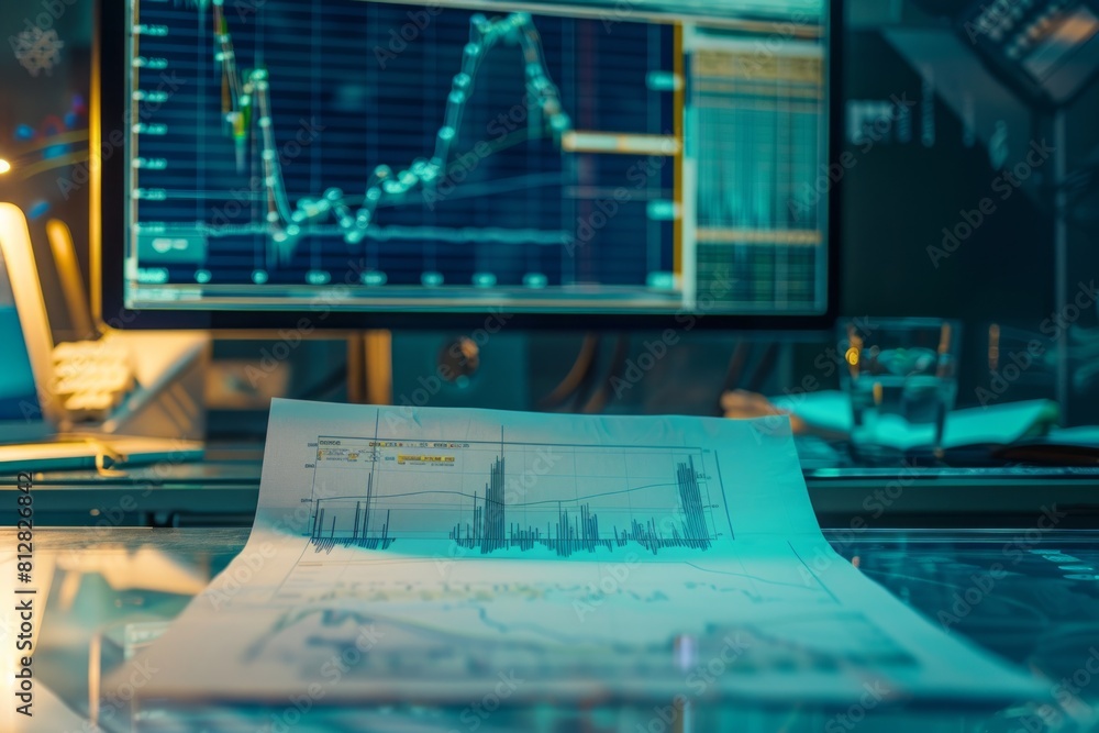Poster real-time stock price chart presented on a computer monitor, providing valuable insights for investo