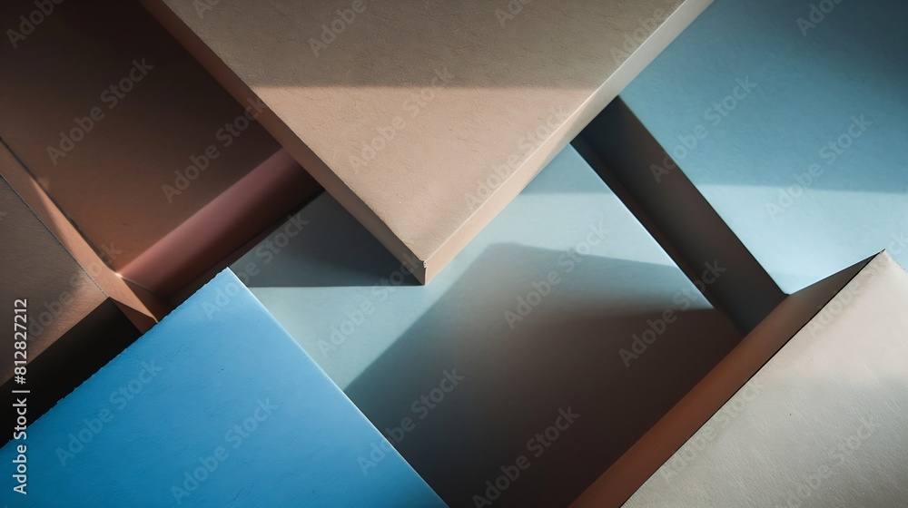 Aufkleber from above layout of colorful cardboard sheets in brown grey and blue shades : generative ai