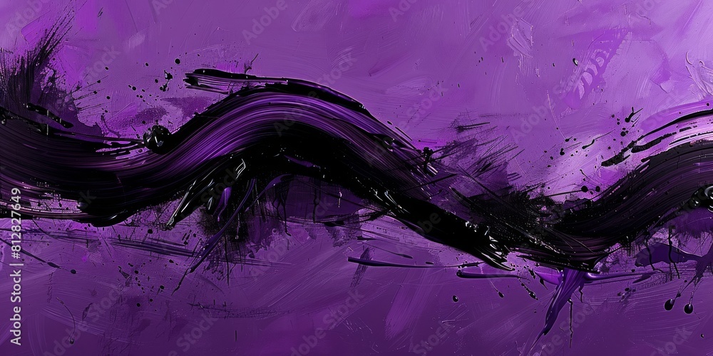 Poster dynamic composition of a swirling purple and black pattern set against a monochromatic black and whi