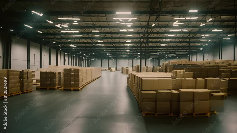Poster organized warehouse filled with boxes and pallets generative ai