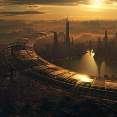 city skyline at sunset