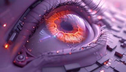 Eye focused on a device notification about hacking attempt, top view, Hacking alert, Cybernetic tone, Monochromatic Color Scheme