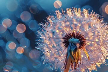 Vibrant Blurred Bokeh Dandelion Seed Head in Focus on Soft Out-of-Focus Background