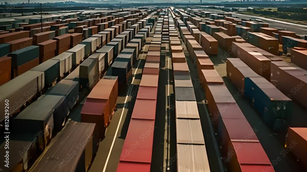 Poster array of shipping containers spanning across industrial area generative ai