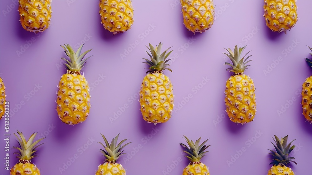 Poster creative layout made of pineapple on the purple background flat lay food concept macro concept : gen