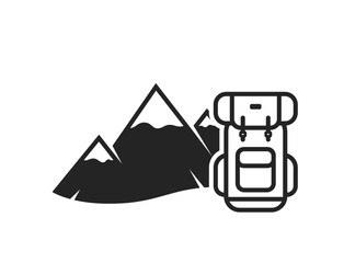 mountain travel icon. backpack, vacation and journey symbol. isolated vector image for tourism design