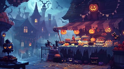 Spooky Autumn Night at the Haunted Castle with Pumpkins and Supernatural Elements