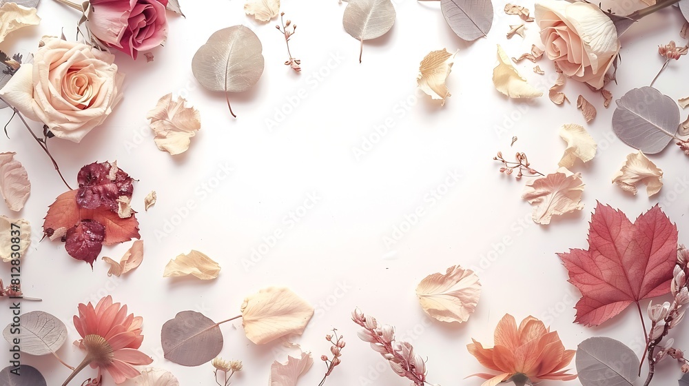 Aufkleber autumn composition wreath made of eucalyptus branches rose flowers dried leaves on white background 