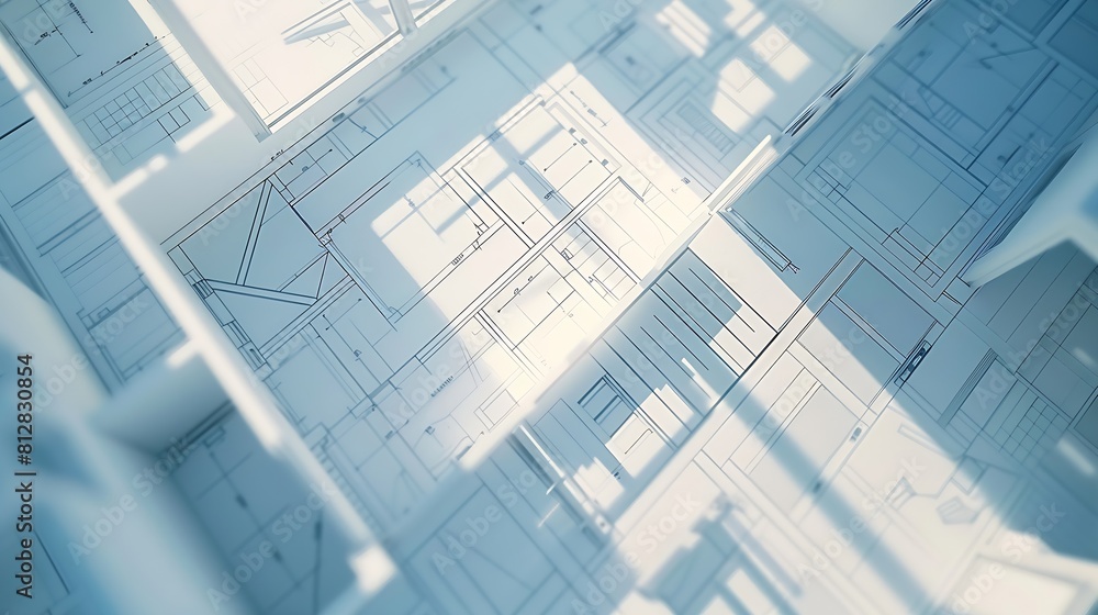 Poster Top view of architectural design project of new modern home Creative construction studio background Abstract blueprint drawing and divider : Generative AI
