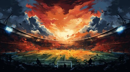 Fototapeta premium Soccer match in a packed stadium flat design front view competitive theme water color Splitcomplementary color scheme