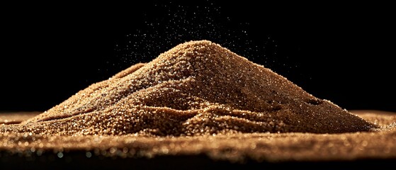 High Resolution Close-Up of Golden Powdered Spice on a Dark Background