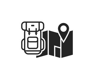 backpack and map icon. travel, hiking and vacation symbol. isolated vector illustration for tourism design