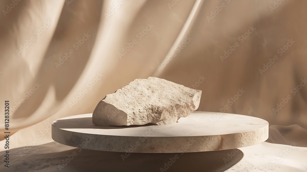 Poster podium for exhibitions and product presentations material stone wood beautiful beige background made