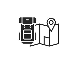 backpack and map icon. travel and vacation symbol. isolated vector illustration for tourism design