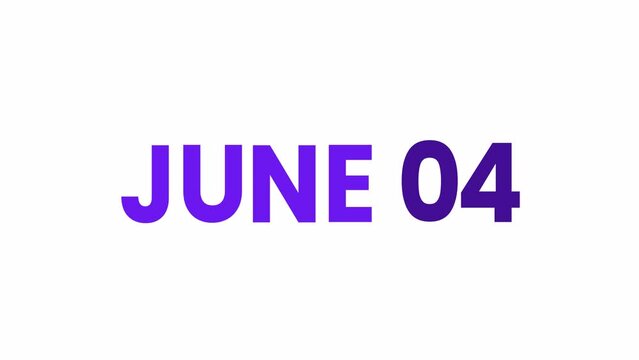 4th June calendar icon animation. Alpha matte with transparent background 4K resolution.