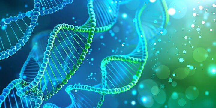 The image shows a close-up of a DNA double helix