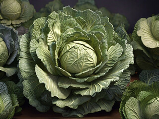 Fresh Green Cabbage close up generative AI.