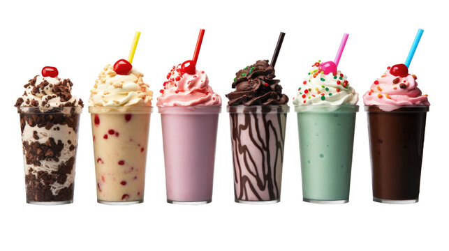 icecream milkshake on white isolated on clear png background and transparent background. food drink and dessert concept for cafe and restaurent, AI generative.	