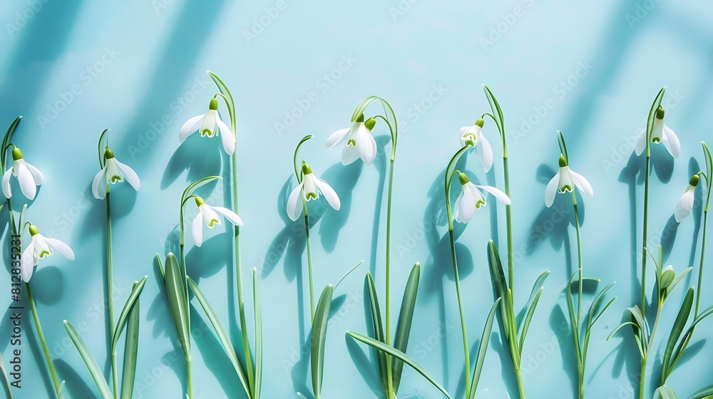 Aufkleber composition with snowdrop flowers on color background creative layout made with snowdrop flowers on 