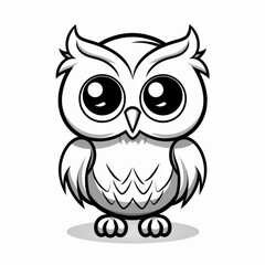 Fototapeta premium Cartoon owl character in colorful design on a plain white background. Kids coloring page