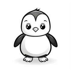 A cartoon penguin standing on a white background. Kids coloring page