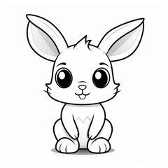 Obraz premium A cartoon bunny in a sitting position against a white backdrop. Kids coloring page